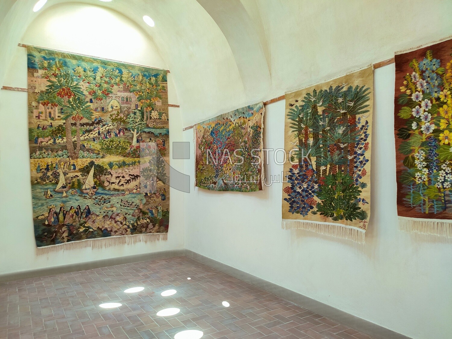 Group of wall carpets on display inside the Ramses Wissa Wassef Centre