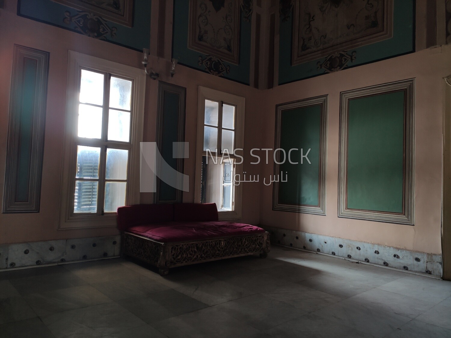 Large traditional sofa in a hall inside the Manasterly Palace