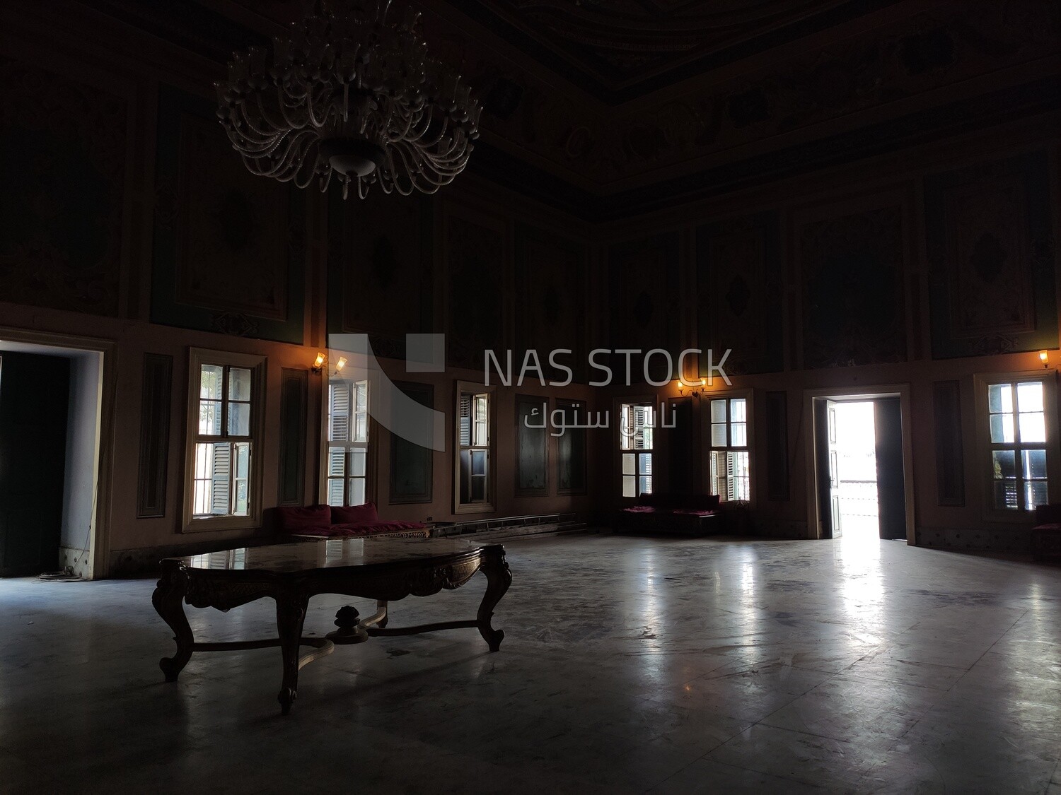 Large hall inside Al-Manasterli Palace in the city of Al-Rawda