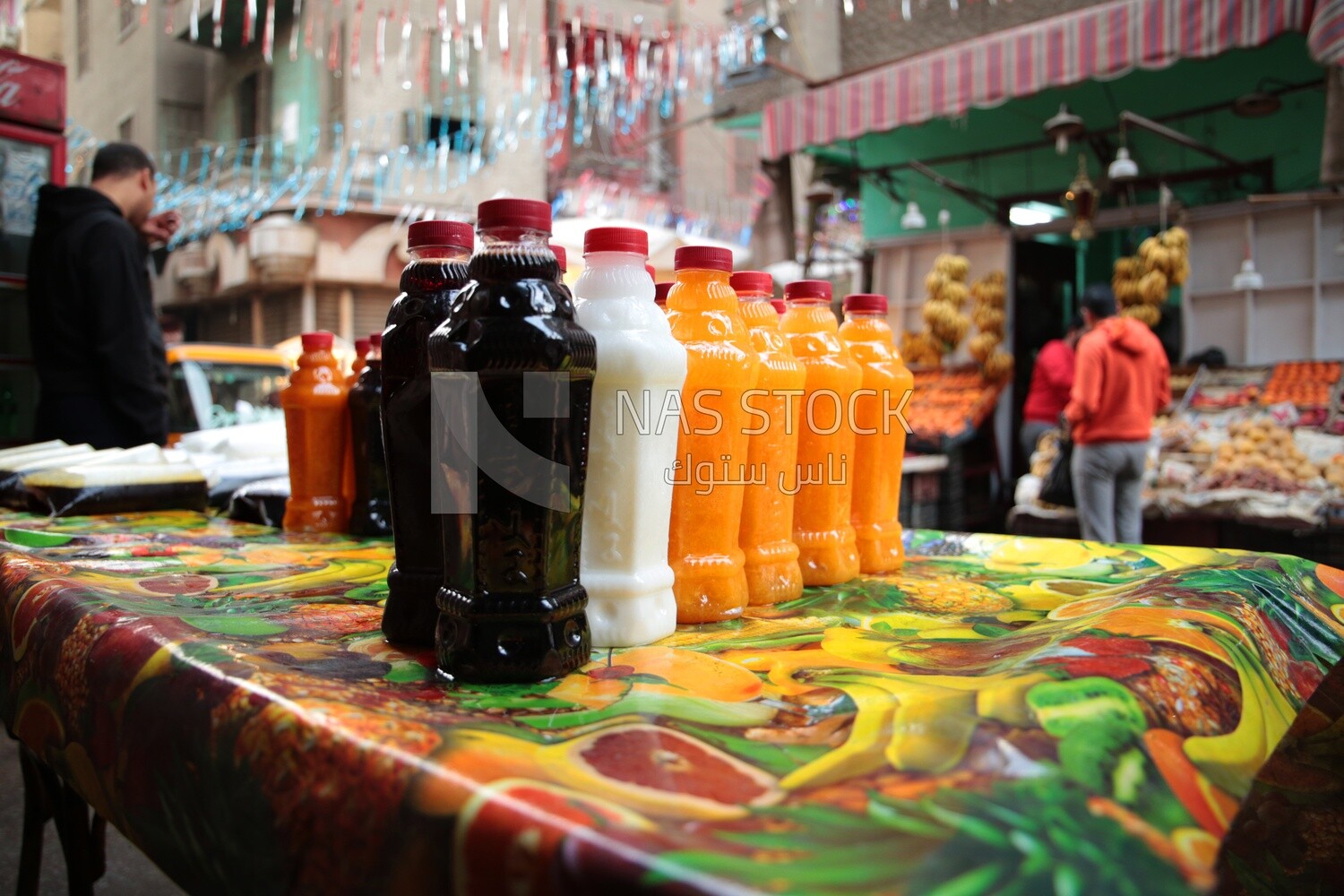 Bottles of Ramadan drinks, mouthwatering tamarind juice, a delicious Ramadan drink, traditional juice