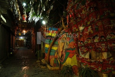 Hanging Ramadan lantern in the street, decoration lights