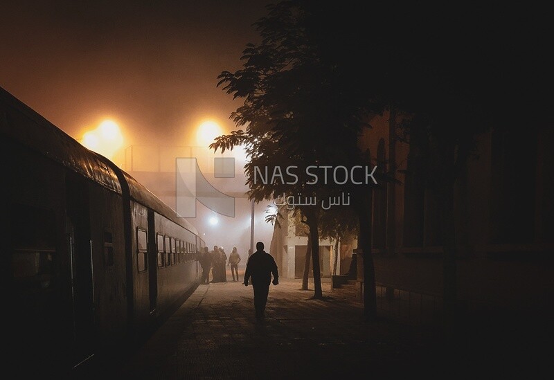 Train station in foggy atmosphere