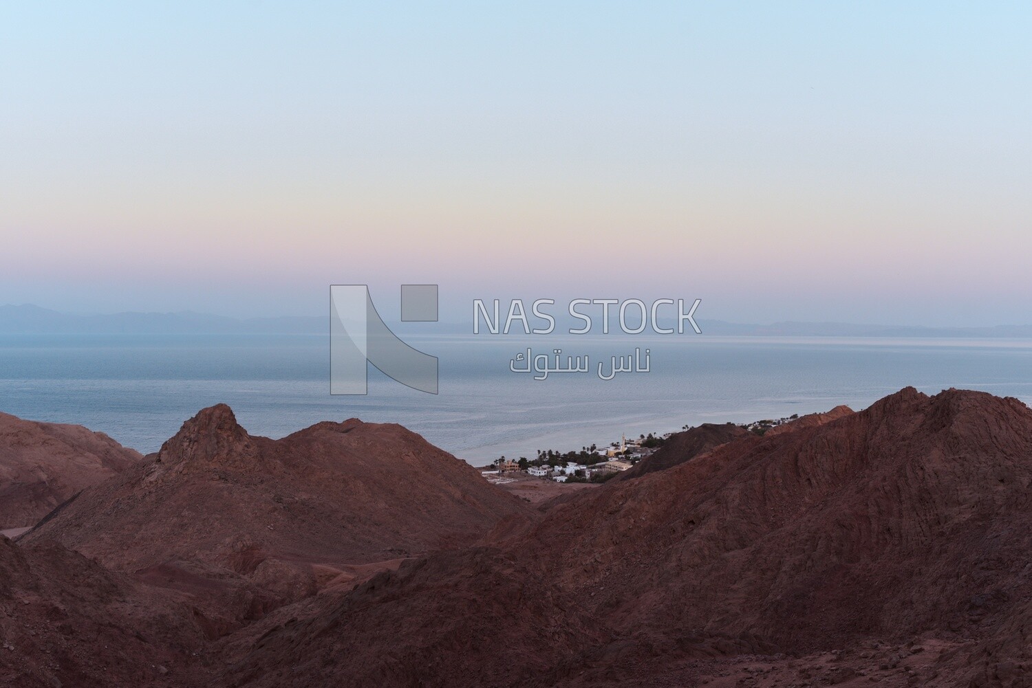 View of sinai mountains and red sea at sunrise, egypt