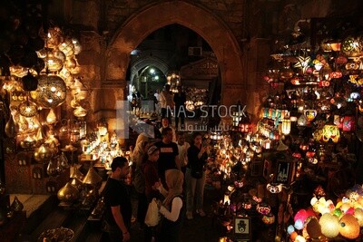 People in lights shop in Al Moez street, street,  decorations, Ramadan Kareem