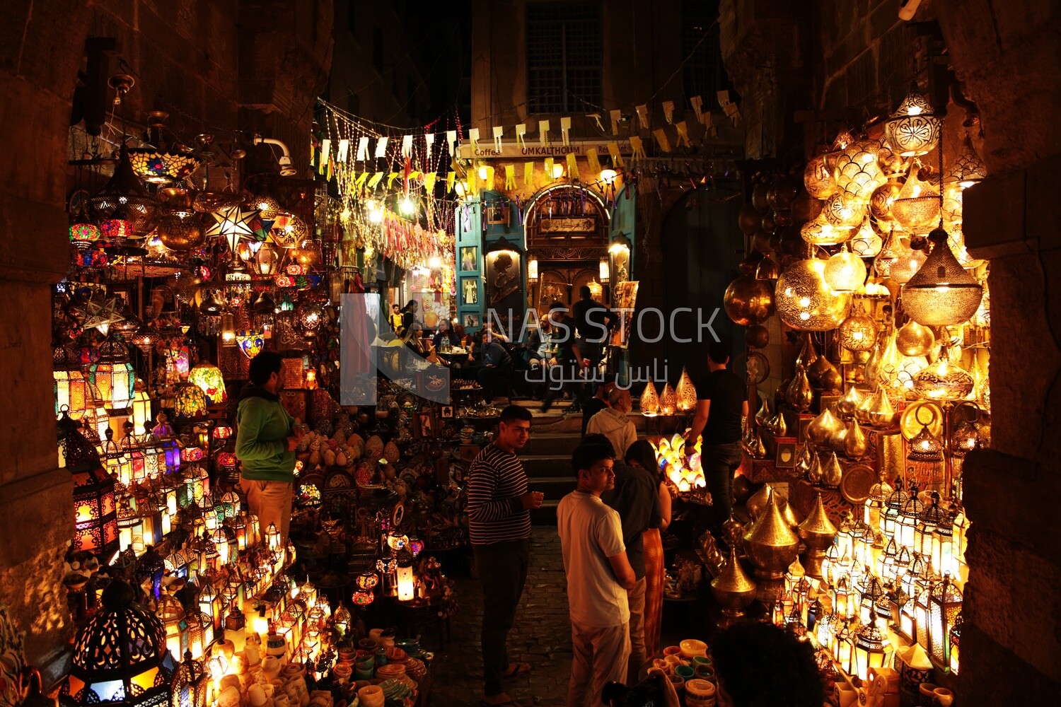 People in lights shop in Al Moez street, street,  decorations, Ramadan Kareem