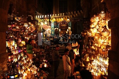 People in lights shop in Al Moez street, street,  decorations, Ramadan Kareem