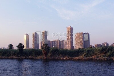 Towers looking at the river, landscapes, nature background, boat