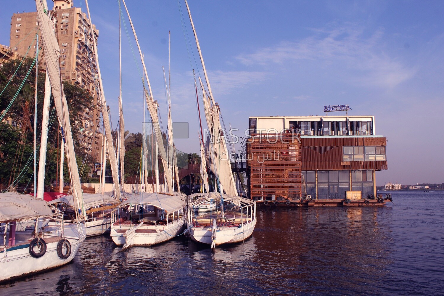 View of the Blue Nile Boat, Maadi Corniche is directly poised on the magnificent Nile River with a prime location in central Cairo, landscapes, nature background, boat