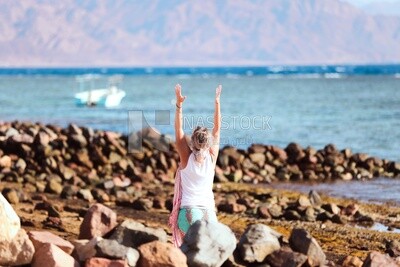 Woman practices yoga