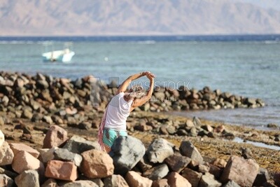 Woman practices yoga