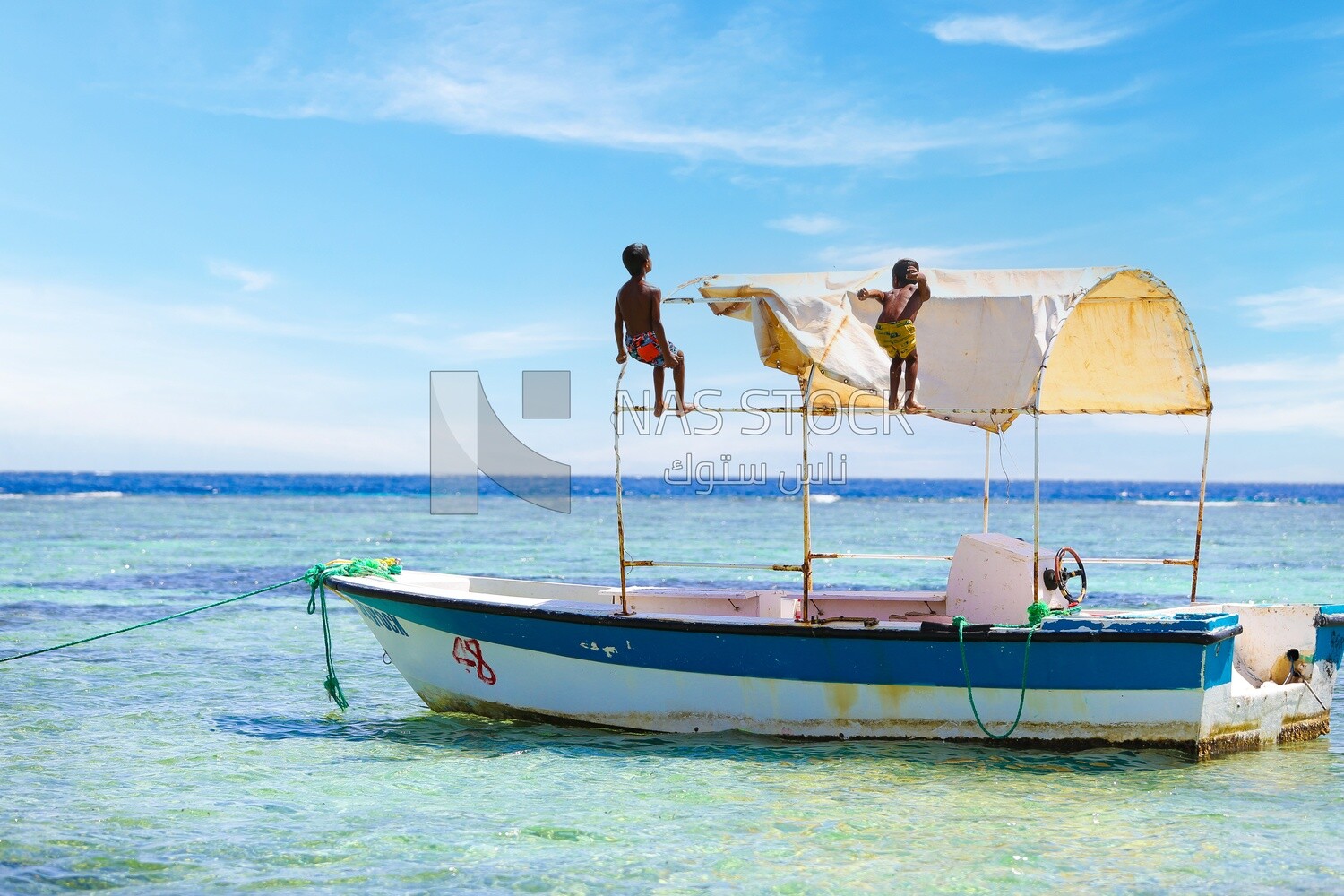 Two children swimming in the sea