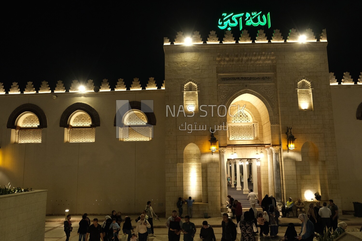 View of the entrance of Amr ibn Al-A&#39;as Mosque, performing the obligatory prayer in the mosque, worship and draw close to God