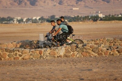 Young people riding bicycles