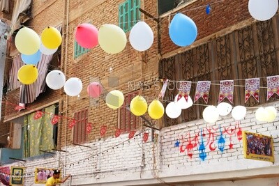 Hanging decorations, Ramadan Kareem, preparing breakfast
