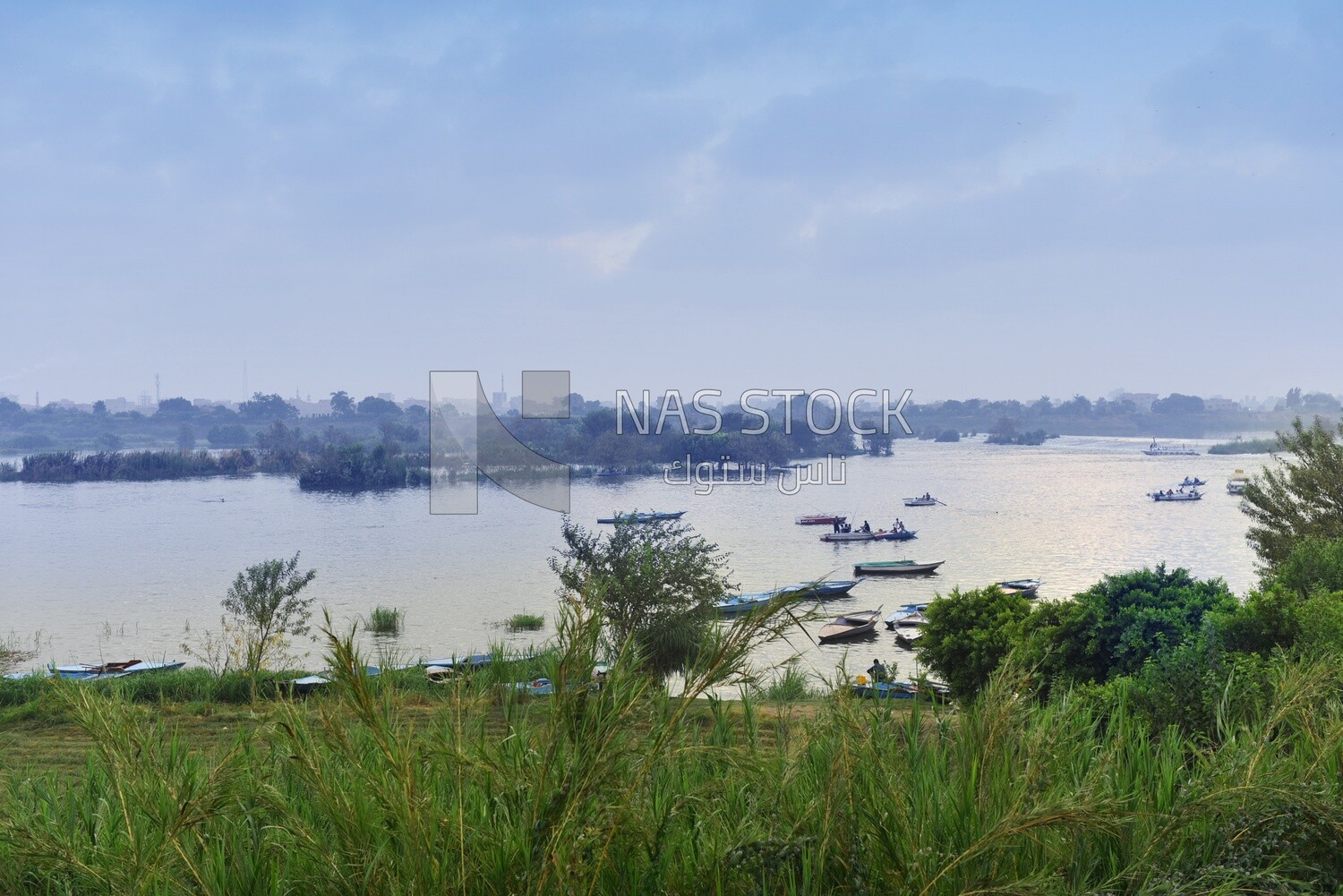 Fishing boats sailing on the Nile River, Egypt