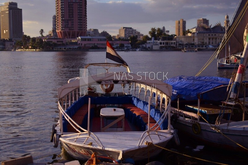 Picture showing the details of the Nile felucca moored in front of the Sofitel El Gezira Hotel