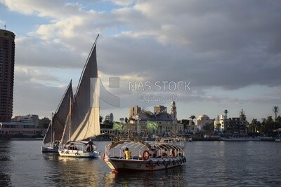 Picture showing the felucca and the Nile boats as they roam the Nile River at the Museum of the Revolutionary Command Council