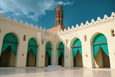 View of Islamic architecture in Al-Hakim Mosque, Cairo, Egypt ,was constructed in the 11th century during the Fatimid dynasty