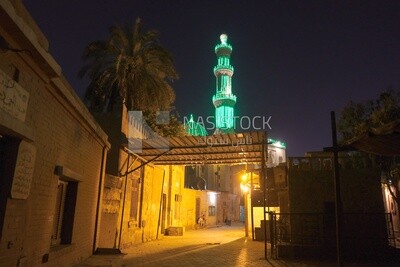 View of a mosque at night, street,  decorations, Ramadan Kareem