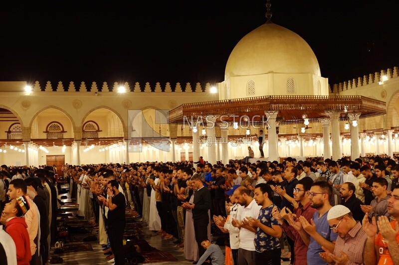 Worshipers praying in a mosque, performing the obligatory prayer in the mosque, worship and draw close to God