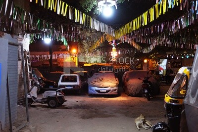 Hanging Ramadan lantern in the street, decoration lights