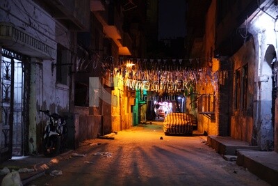 Hanging Ramadan lantern in the street, decoration lights