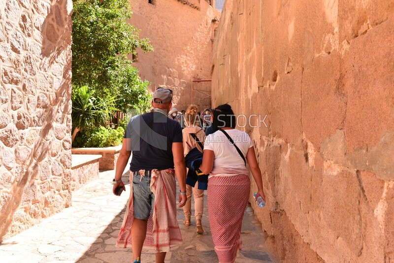 Group of tourists taking a tour inside St. Catherine&#39;s Monastery,Egypt