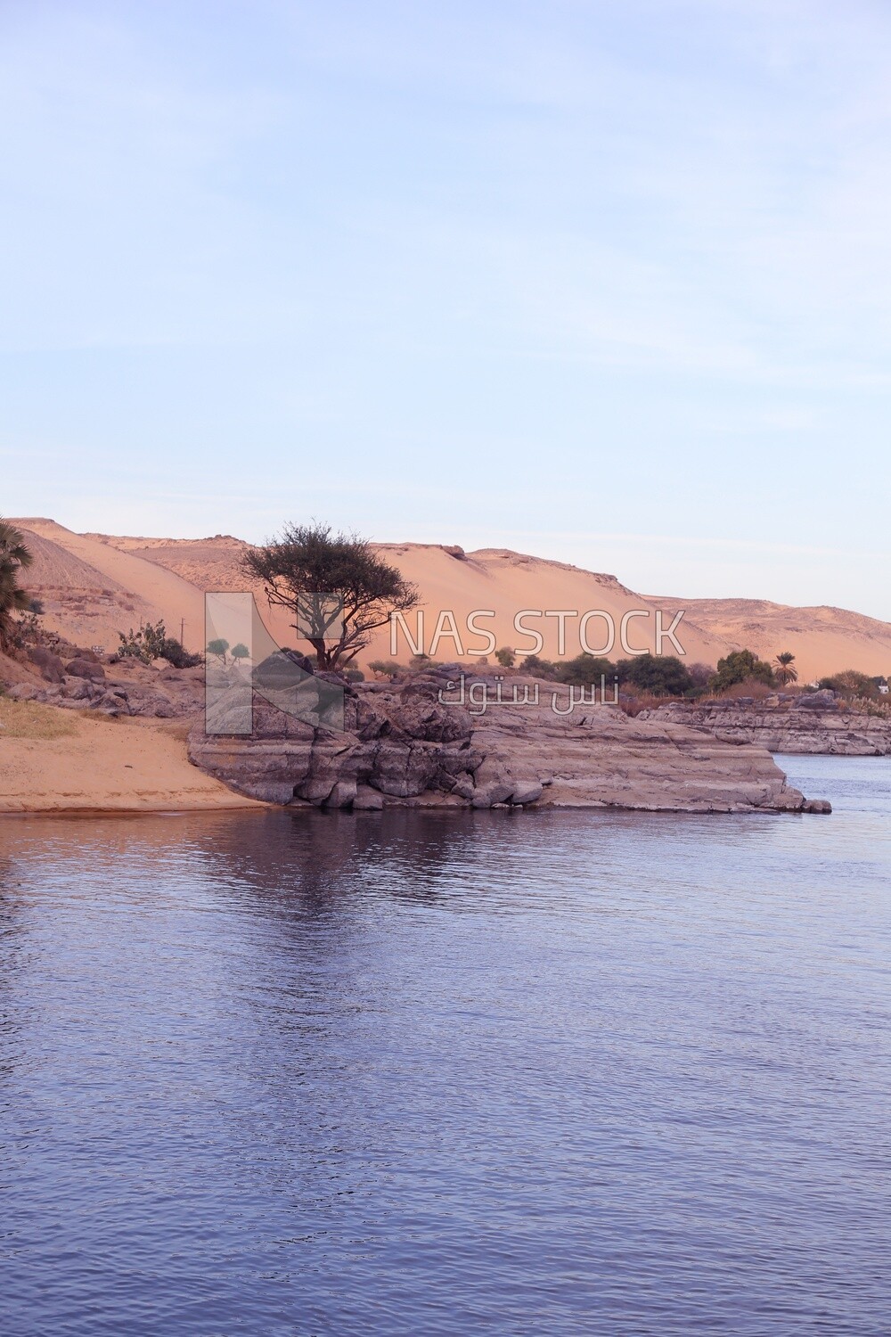 Desert and sand on the banks of the Nile River, Aswan , Egypt