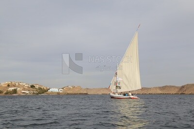 Sailboat sailing on the Nile River in Aswan, Egypt.