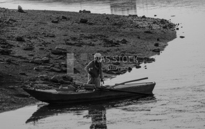 Fisherman preparing for a fishing trip in the Nile River, Egypt