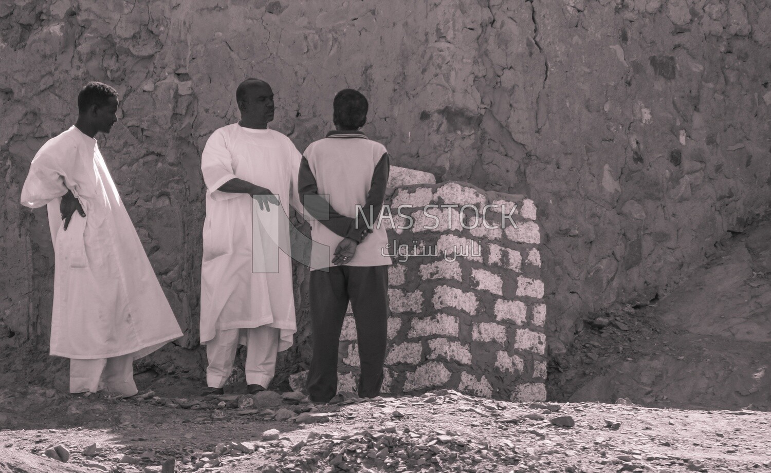Black and white photo of men from Aswan, Egypt