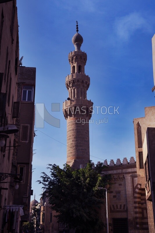 Minaret of a modern Islamic style mosque in Bab Al-Wazir, Cairo, Egypt