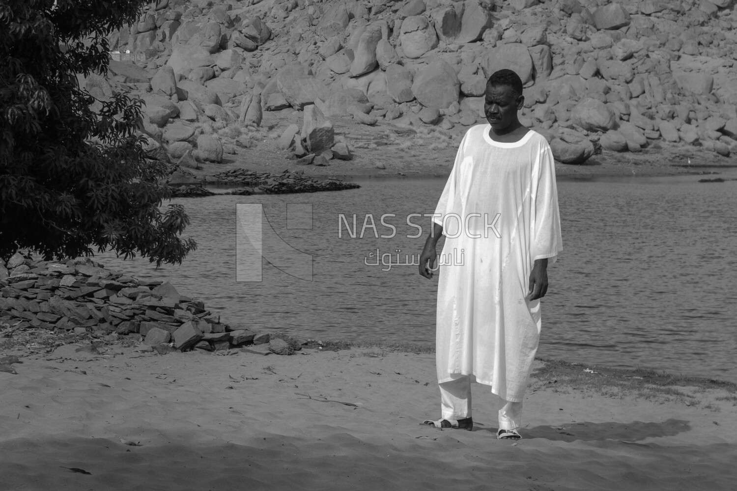 Black and white photo of a man from Aswan, Egypt