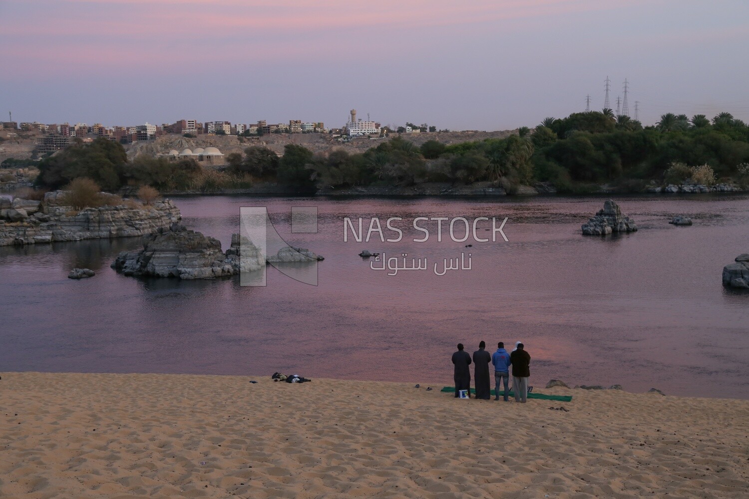 Sunset over the city of Aswan and the Nile River, Egypt