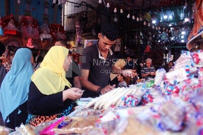 View of a People in the street buying the candies of the prophet Muhammad&#39;s birth