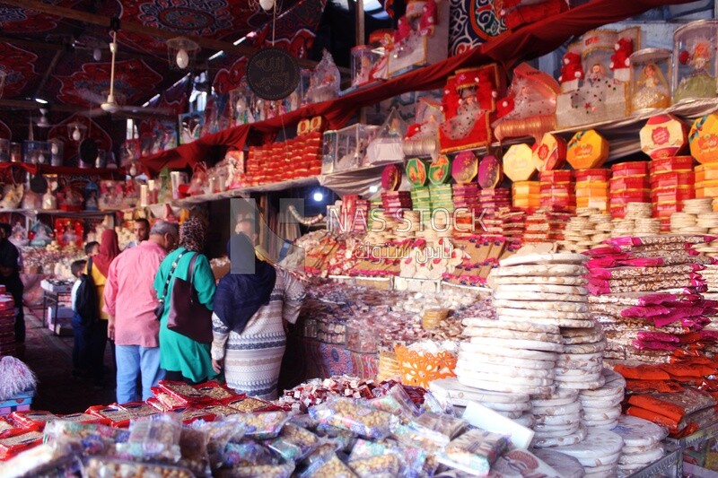 View of a People in the street buying the candies of the prophet Muhammad&#39;s birth