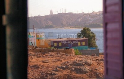 Colorful Nubian house on the bank of the Nile River, Aswan, Egypt