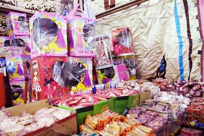 View of Collection of Arabian Sweet Candies with Nuts, Peanuts, Hazelnuts, and Pistachios in the Street, Egyptian Desserts of Prophet Muhammad&#39;s Birth Celebration