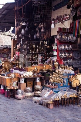 Bazaar for selling copper artifacts in Khan El-Khalili market in Cairo, Egypt