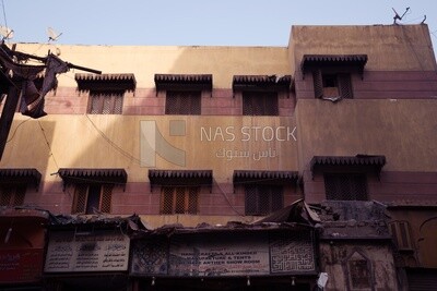 Old house with wooden windows in Al Moez Street, Cairo, Egypt