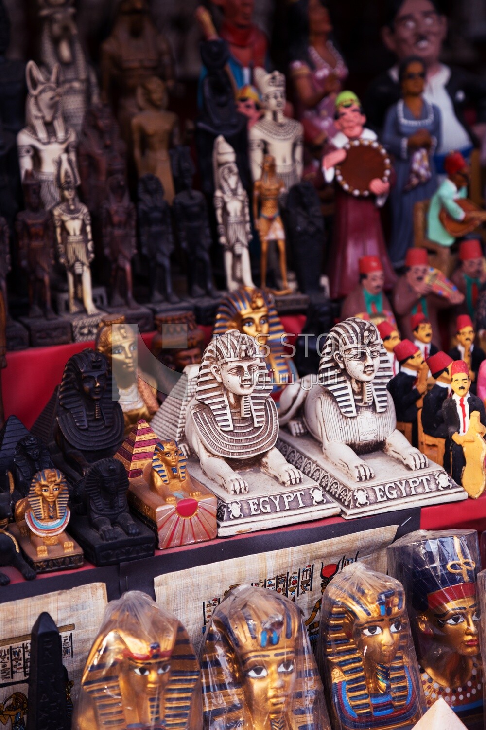 Group of pharaonic memorial statues displayed in Baraz in Khan El-Khalili market