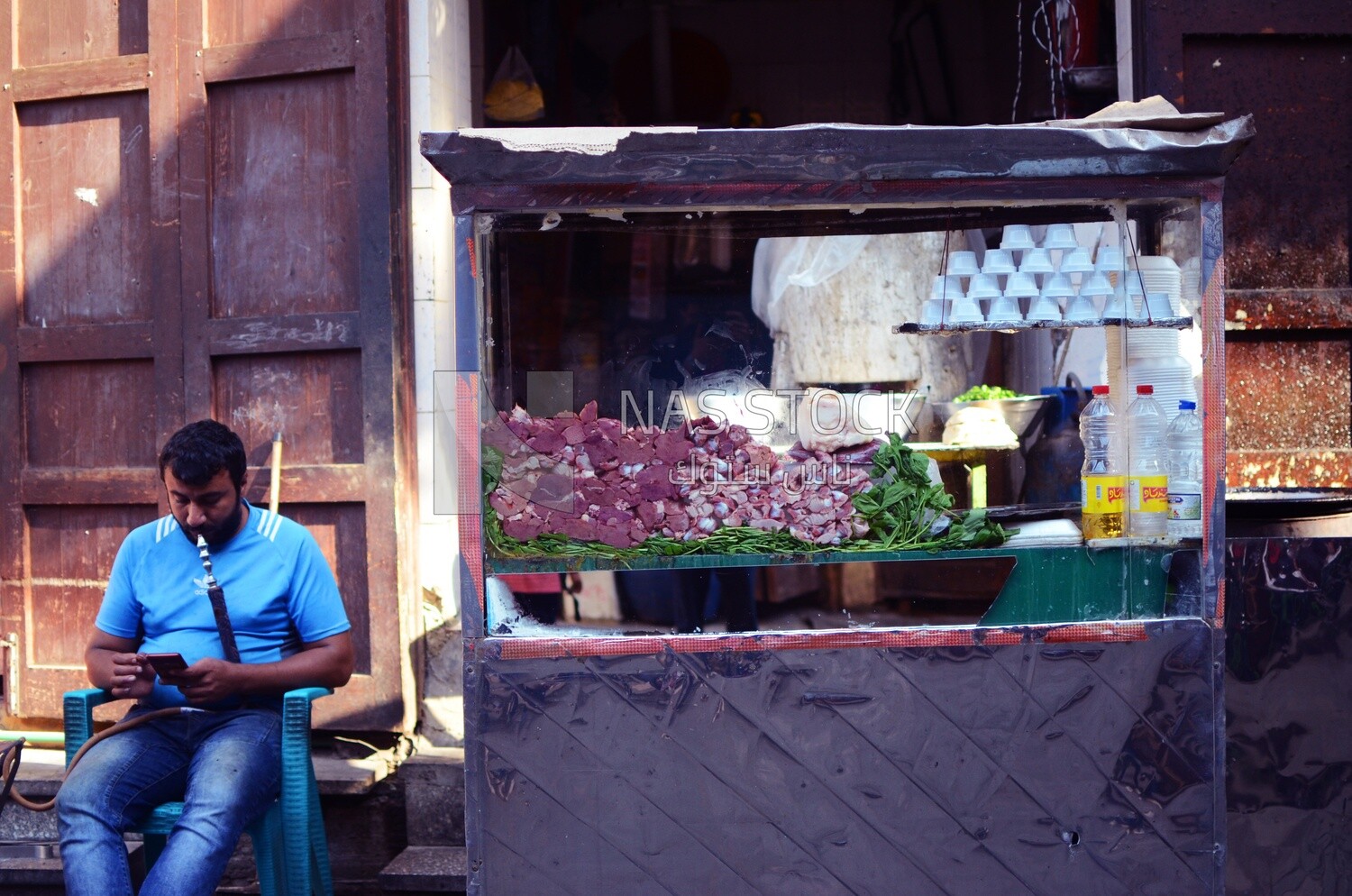 Popular food cart selling meat and sausage,Cairo, Egypt