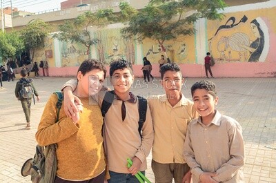 Friends in school uniforms