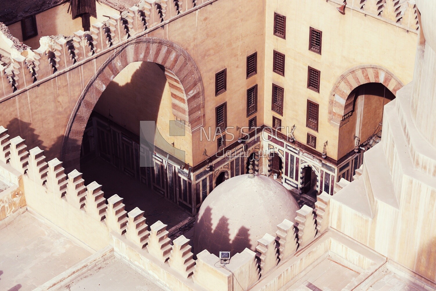 Top view of The Mosque of Ibn Tulun, the oldest mosque, is famed for its beautiful architecture, Tourism in Egypt, Famous landmarks in Egypt