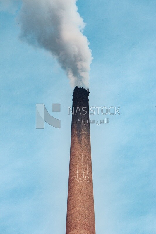 View of the chimney of the brick factory, brick industry