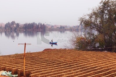 View of brick factory in front of the river, brick industry