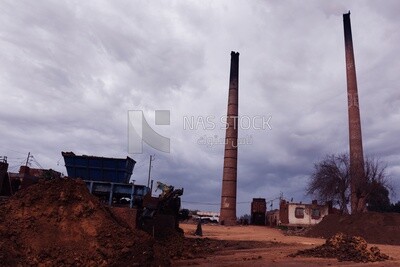 View of the chimney of the brick factory, brick industry