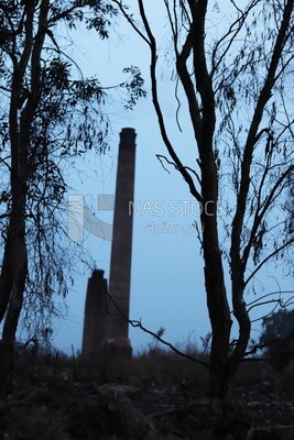 View of the chimney of the brick factory, brick industry