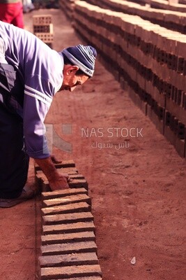 Worker transports bricks from the ground to the cart, brick industry