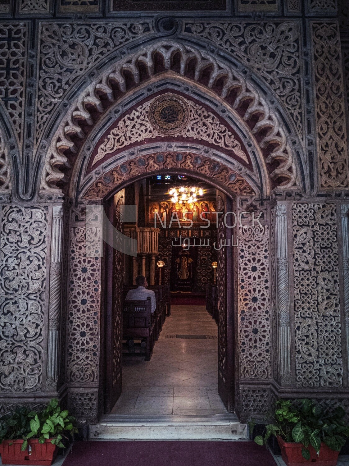 View of a door in the interior of the Hanging Church, History, Tourism in Egypt